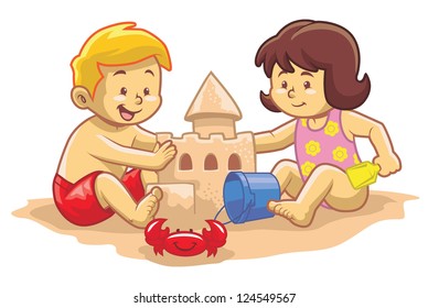 Kids Build Sandcastle