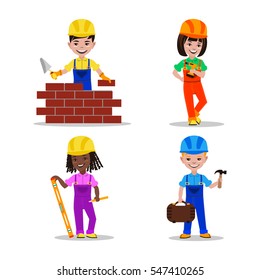 Kids builders characters vector illustration