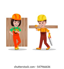 Kids builders characters vector illustration