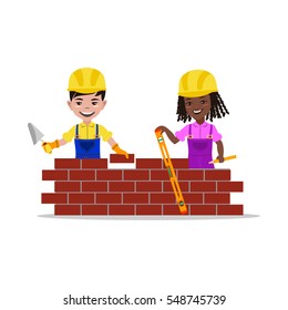 Kids builders characters vector illustration