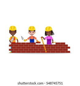 Kids builders characters vector illustration