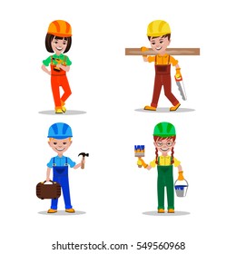 Kids builders characters vector illustration