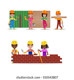 Kids builders characters vector illustration