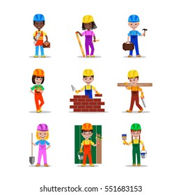 Kids builders characters vector illustration
