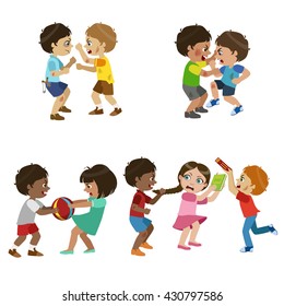 Kids Bullies Childish Cartoon Style Cute Vector Illustration On White Background