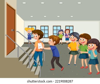 Kids bullying their friend at school illustration