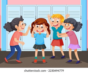 Kids bullying their friend at school illustration