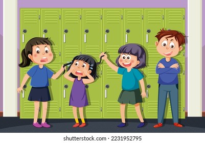 Kids bullying their friend at school illustration