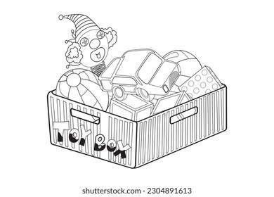 kids bundle of toys with beautiful toybox coloring page