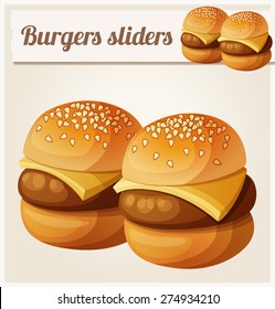 Kids Burgers Sliders. Detailed Vector Icon. Series Of Food And Drink And Ingredients For Cooking.