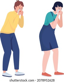 Kids bursting into tears semi flat color vector characters set. Full body people on white. Feeling nervous breakdown isolated modern cartoon style illustrations for graphic design and animation