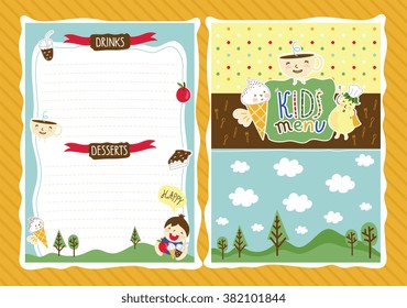 Kids cafe menu design template of cover layout vector illusration