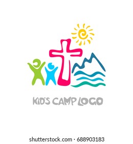 Kid's camp logo. Christian symbols. 