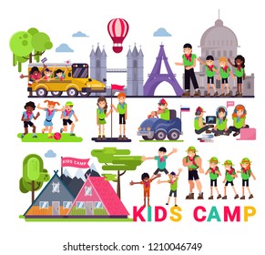 Kids camp vector children camper characters