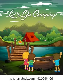 Kids camping poster scene