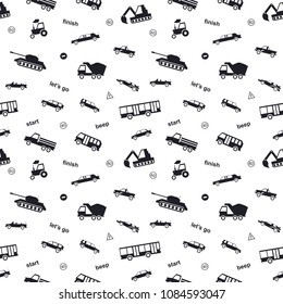 Kids car seamless pattern on white background for scrapbooking, printing on fabric, decoration, banner, greeting card, sale, gift wrap, promotion, party poster. 10 eps