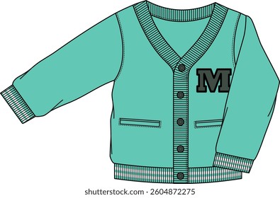 kids cardigan, fleece and terry fabric. applique at front 