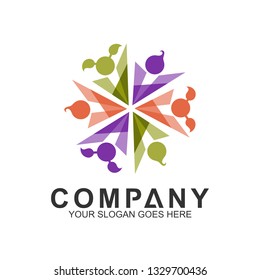 kids care community logo, charity and caring vector, colorful children in circle shape