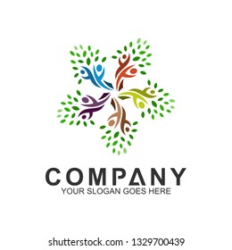 kids care community logo, charity and caring vector, colorful children in circle shape