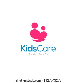 Kids  Care Concept Logo Design Template, Family Logo Heart Love with Mother and Kids icon