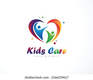 kids care logo creative fun happy success love design concept color gradient