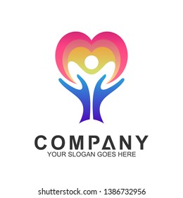 kids care logo design in flat style and multicolored