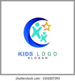 Kids care logo vector, caring children, family parenting, charity people, health care clinic, happy child play with parent