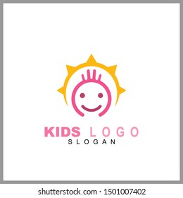 Kids care logo vector, caring children, family parenting, charity people, health care clinic, happy child play with parent