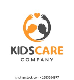 Kids Care Vector Logo Template. This Design Use People Or Human Symbol With Hearth. Suitable For Charity Or Community.