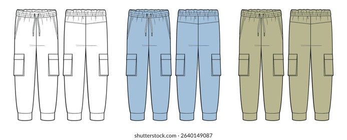 Kids cargo pants template, fashion sketch