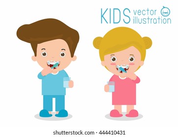 Kids caring for teeth, Vector Illustration