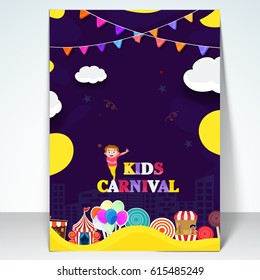 Kids Carnival or Amusement Park template, banner, flyer or invitation card design. 
