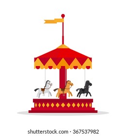 Kids carnival carousel in flat style. Merry-Go-Round vector illustration