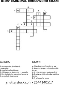 Crianças Carnaval Crossword Puzzle Fundo Texto Pistas numeradas Através do jogo Down
