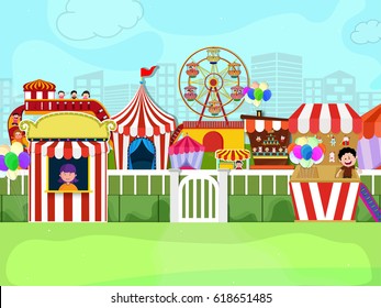 Kids Carnival Illustration Tentspinning Wheels Fun Stock Vector ...