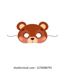 Kids carnival mask in shape of bear, cartoon flat vector illustration isolated on white background. Cute wild animal mask for children, carnival or masquerade costume element.