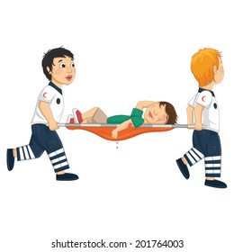 Kids Carry Stretcher Vector Illustration