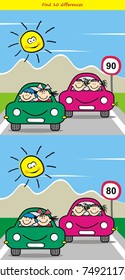 Kids and cars, game for children, find ten differences, vector icon