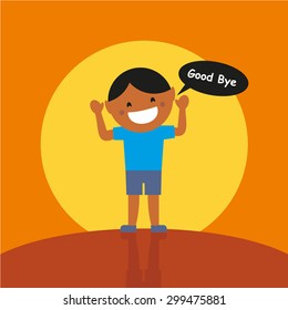 Kids Cartoon Character With Balloon Text - Good Bye