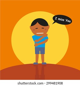 Kids Cartoon Character With Balloon Text - I Miss You 