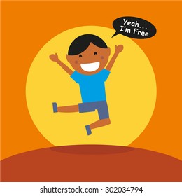 Kids Cartoon Character With Balloon Text -  I'm Free