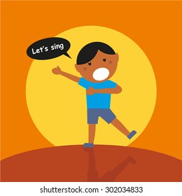 Kids Cartoon Character With Balloon Text -  Let's Sing
