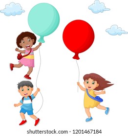 Kids cartoon Hanging on Balloon