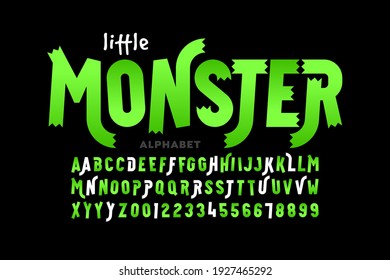 Kids cartoon playful style Little Monster font, typography design, alphabet and alternate letters, numbers