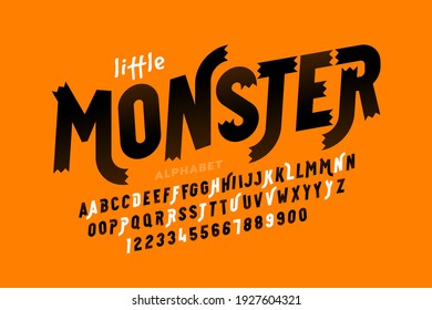 Kids cartoon playful style Little Monster font, typography design, alphabet, alternate letters and numbers vector illustration