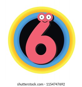 Kids cartoon six number vector design