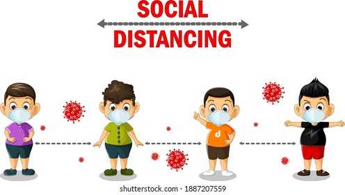 kids cartoon with social distancing concept
