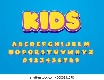 Kids Cartoon Style Font Design. Custom Alphabet Letters And Numbers For Game Title Or Movie Poster.