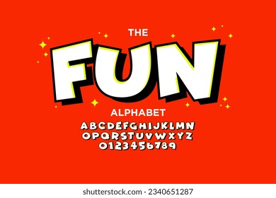 kids cartoon style font design. Custom alphabet letters and numbers for game title or movie poster.