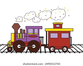 Kids cartoon style toy train  Vector illustration isolated on white background.